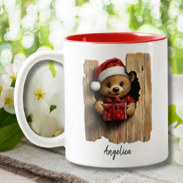 Caneca De Café Em Dois Tons Belo Urso De Pequim De Natal Com Personalidade De