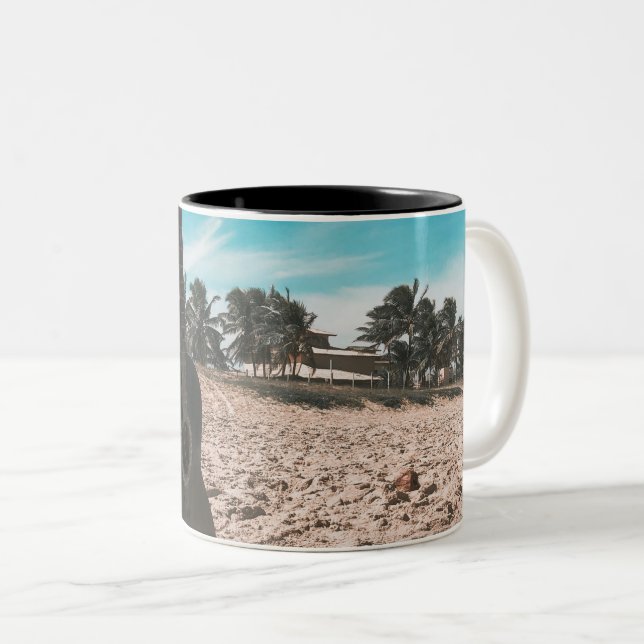 Caneca De Café Em Dois Tons Belo Violão Acústico (Frente Esquerda)