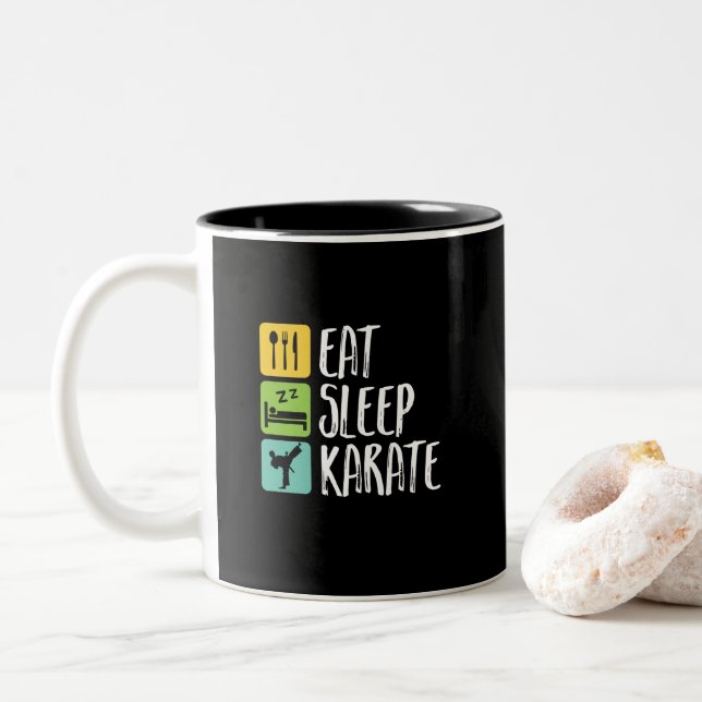 Caneca De Café Em Dois Tons Belt Negro Engraçado Artes Marciais Comem Karate N (Com Donut)