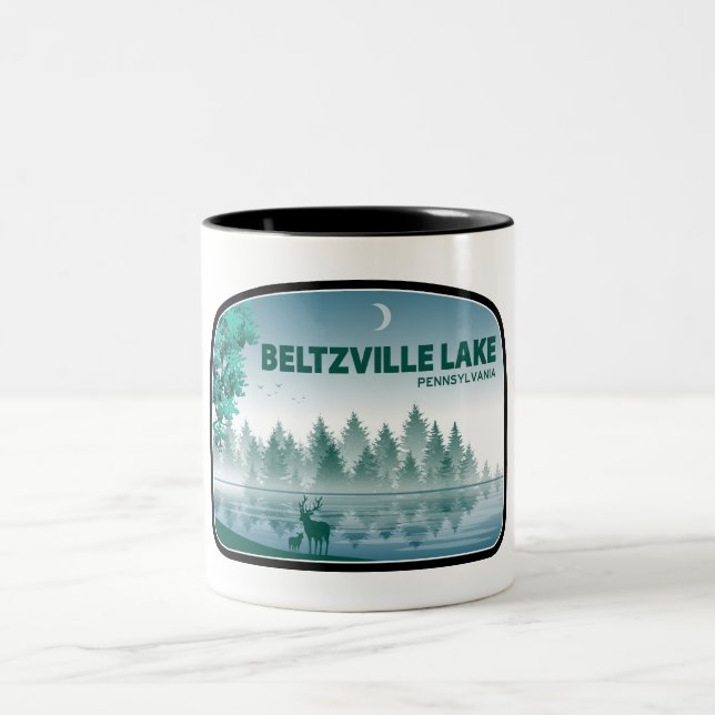 Caneca De Café Em Dois Tons Beltzville Lake Pennsylvania Deer (Centro)