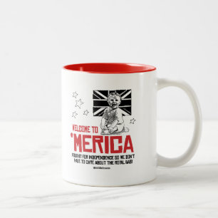 Caneca De Café Em Dois Tons Bem-vindo a Merica - Não precisa se importar