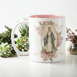 Caneca De Café Em Dois Tons Bênçãos Virgem Maria Flores Memória Oração