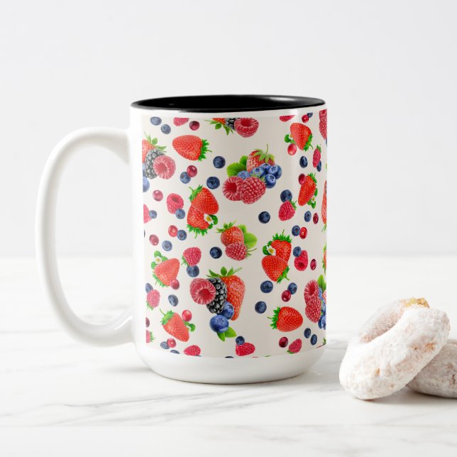 Caneca De Café Em Dois Tons Berries mistos coloridos (Com Donut)