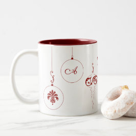 Caneca De Café Em Dois Tons Berry Red Monograma Bauble Ornaments