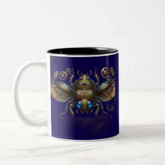 Caneca De Café Em Dois Tons Besouro Escarabeu Mecânico Steampunk do Antigo Egi