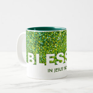 Caneca De Café Em Dois Tons BESSADO EM Nome De Jesus Na moda GREEN Glitter