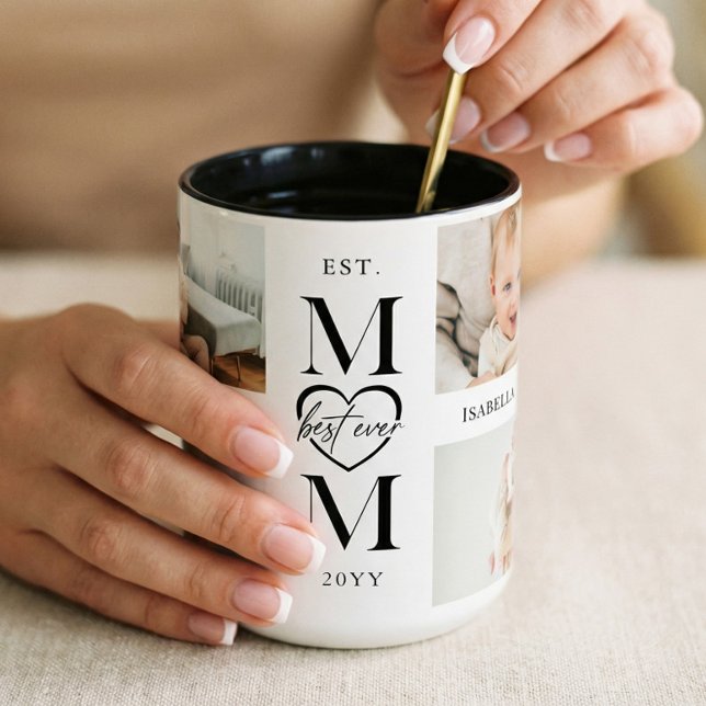 Caneca De Café Em Dois Tons Best Ever Mom Personalized 4 Photo Collage Mother (Best Ever Mom Personalized 4 Photo Collage Mother Two-Tone Coffee Mug)