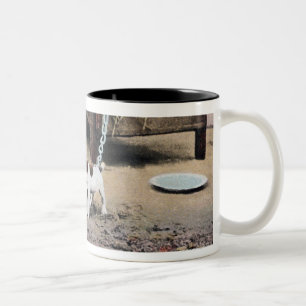 Caneca De Café Em Dois Tons Beware do sinal do cão com cão pequeno