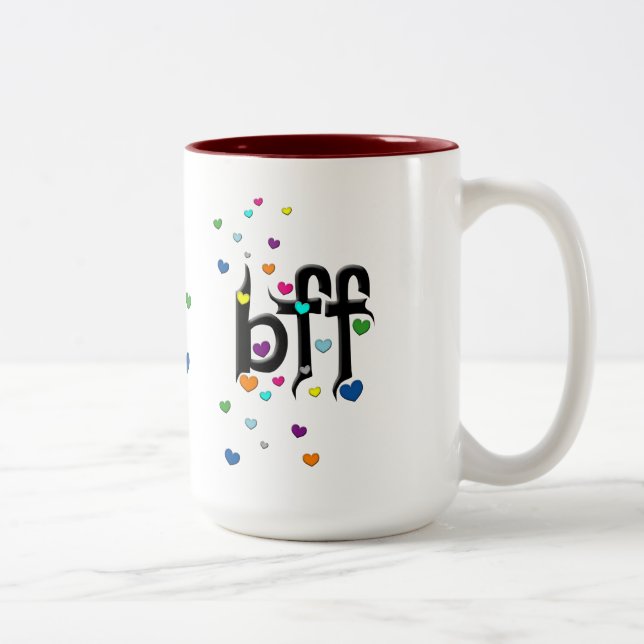 Caneca De Café Em Dois Tons bff ~ corações (Direita)