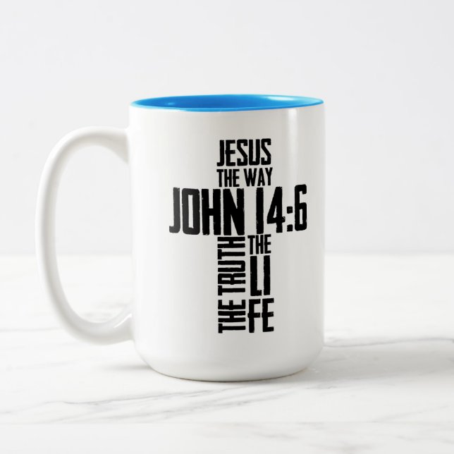 Caneca De Café Em Dois Tons Bíblia Cristã Verse Jesus Como João 14:6 (Esquerda)