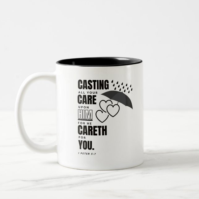 Caneca De Café Em Dois Tons Bíblia Verse Mug - Eu Peter 5:7 KJV (Esquerda)