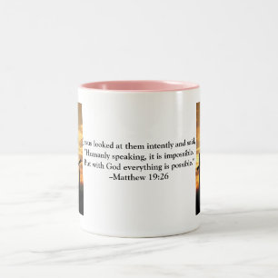 Caneca De Café Em Dois Tons Bíblia Verso Café Mug Rosa - Matthew 19:26