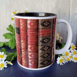 Caneca De Café Em Dois Tons Biblioteca de Livros Antigo