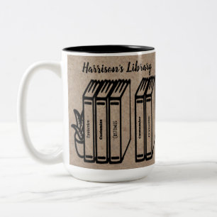Caneca De Café Em Dois Tons Biblioteca de Títulos de Livro Personalizados