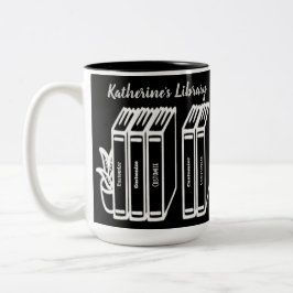 Caneca De Café Em Dois Tons Biblioteca de Títulos Personalizados Preto
