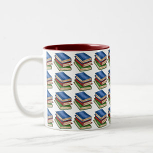 Caneca De Café Em Dois Tons Biblioteca Livro Pilha de Amor Lendo Professora Bi