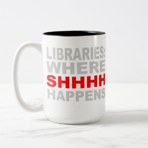 Caneca De Café Em Dois Tons Bibliotecas onde SHHH Ocorre Presente no Estudo Bi