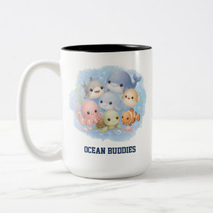 Caneca De Café Em Dois Tons Bichinhos de Desenho Animado do Oceano Adoráveis C