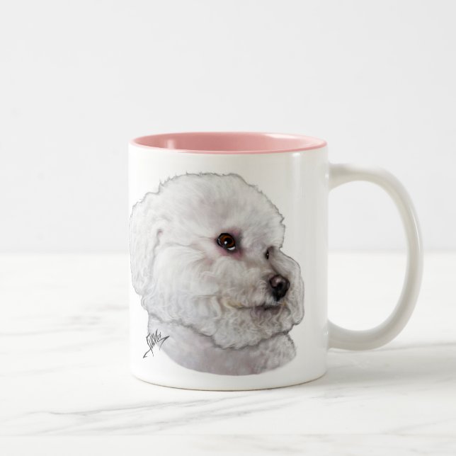Caneca De Café Em Dois Tons Bichon Frise no pensamento profundo (Direita)