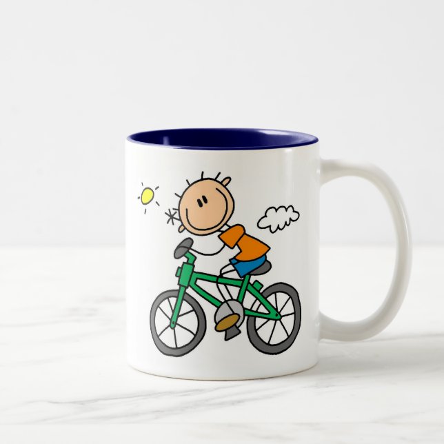 Caneca De Café Em Dois Tons Bicicleta da equitação do menino da vara (Direita)