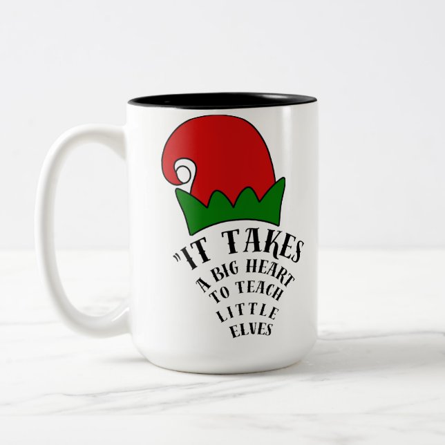 Caneca De Café Em Dois Tons Big Heart To Teach Little Elves Christmas Teacher (Esquerda)