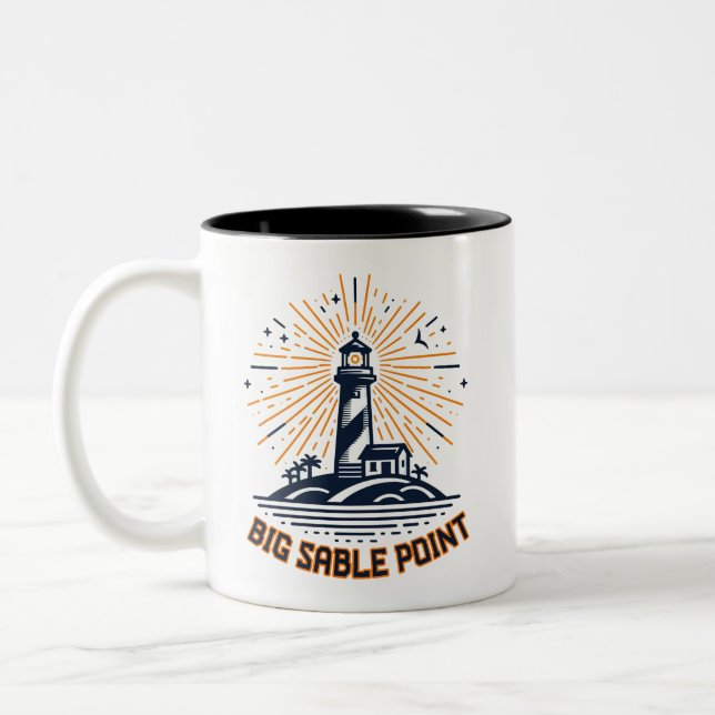 Caneca De Café Em Dois Tons Big Sable Point Lighthouse Sunrise (Esquerda)