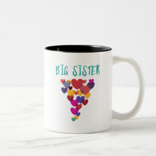 Caneca De Café Em Dois Tons Big Sister Adora Corações Flutuantes