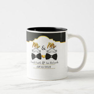 Caneca De Café Em Dois Tons Bigode e laço para Sr e Sr