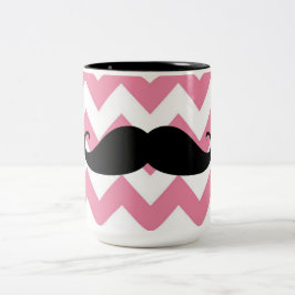 Caneca De Café Em Dois Tons Bigode preto engraçado e teste padrão cor-de-rosa