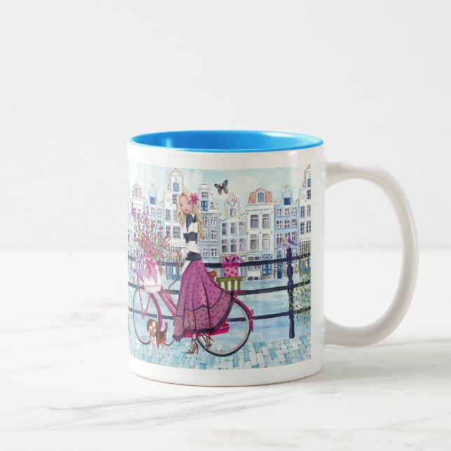 Caneca De Café Em Dois Tons Biking in Amsterdam Bycicle Girl - Mug (Direita)