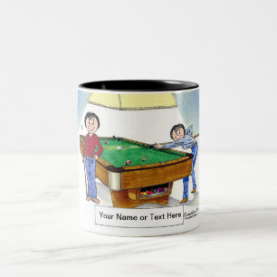 Caneca De Café Em Dois Tons Bilhar, Jogador de Piscina - Cartoon feminino e fe