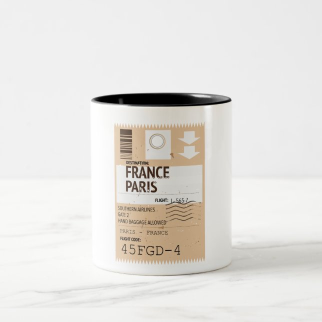Caneca De Café Em Dois Tons Bilhete de avião Paris França (Centro)