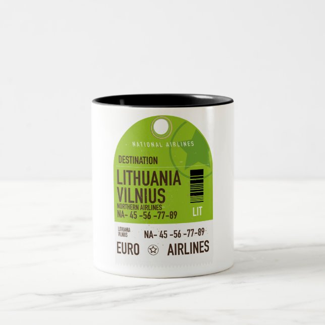 Caneca De Café Em Dois Tons bilhete de viagem de avião da Lituânia Vilnius (Centro)