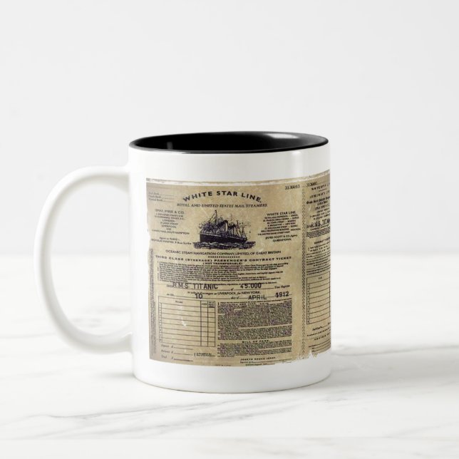 Caneca De Café Em Dois Tons Bilhete RMS Titanic 1912 (Esquerda)