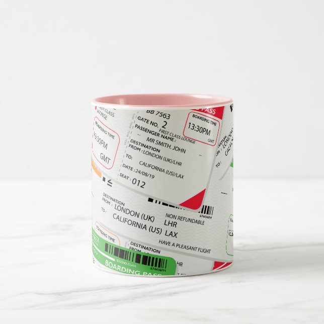 Caneca De Café Em Dois Tons Bilhetes de avião (Centro)