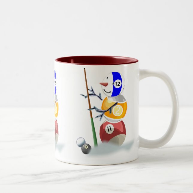 Caneca De Café Em Dois Tons Billiard Ball Snowman Natal (Direita)
