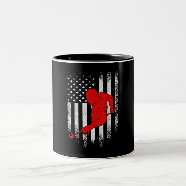 Caneca De Café Em Dois Tons Billiards Lover | Presente do American Flag Billia (Centro)