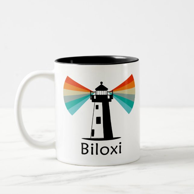 Caneca De Café Em Dois Tons Biloxi Mississippi Lighthouse Rainbow (Esquerda)