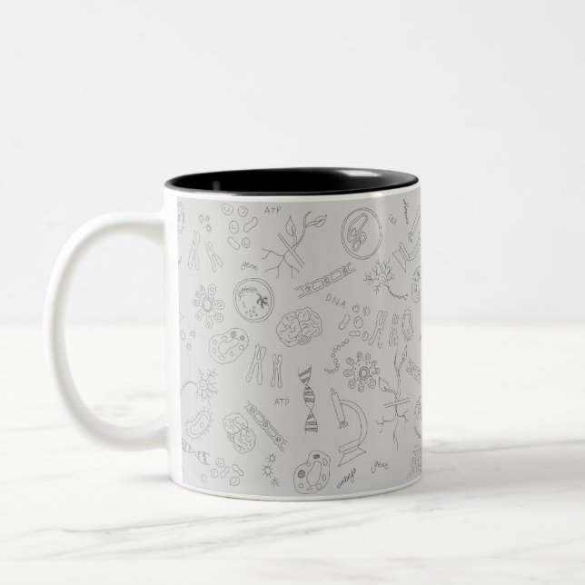Caneca De Café Em Dois Tons Biology diagram pattern black grey (Esquerda)