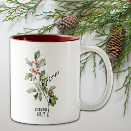 Caneca De Café Em Dois Tons Birth Flower Mês Dezembro Nome Holly