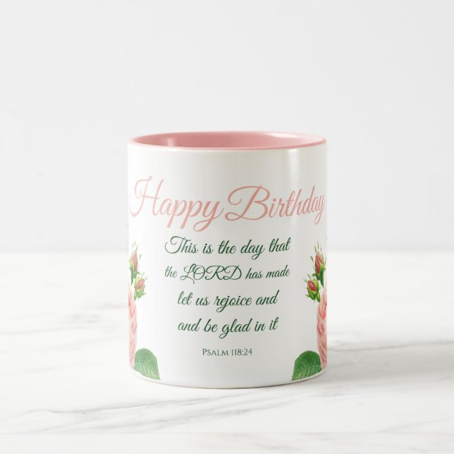 Caneca De Café Em Dois Tons Birthday Floral Psalm 118:24 (Centro)