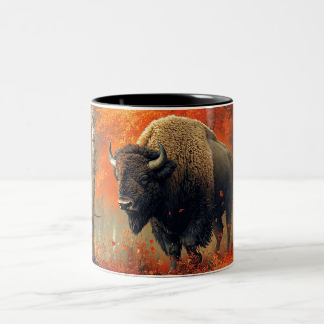Caneca De Café Em Dois Tons Bison no Trabalho de arte de Autumn Woods (Centro)