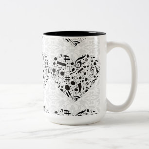 Caneca De Café Em Dois Tons Black and White Music Notes Heart Coffee Mug
