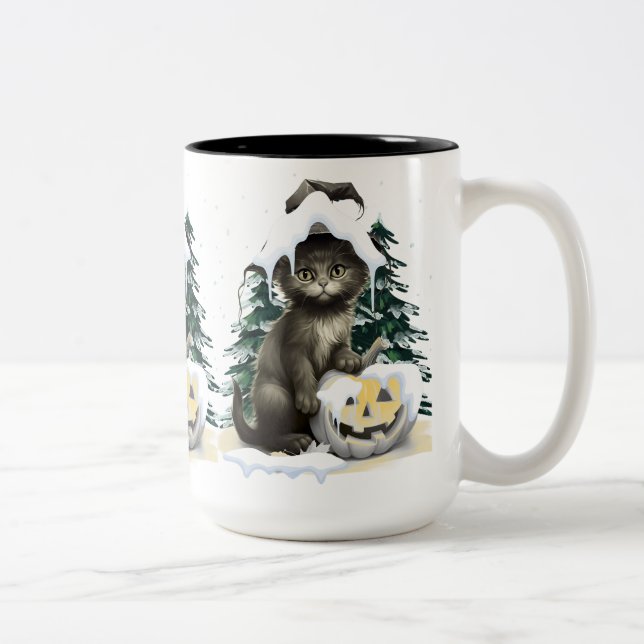 Caneca De Café Em Dois Tons Black Cat On A Jack (Direita)