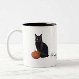 Caneca De Café Em Dois Tons Black Cat Pumpkins Feliz Halloween em Branco