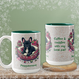 Caneca De Café Em Dois Tons Black Frenchie, cozido na cama de Natal