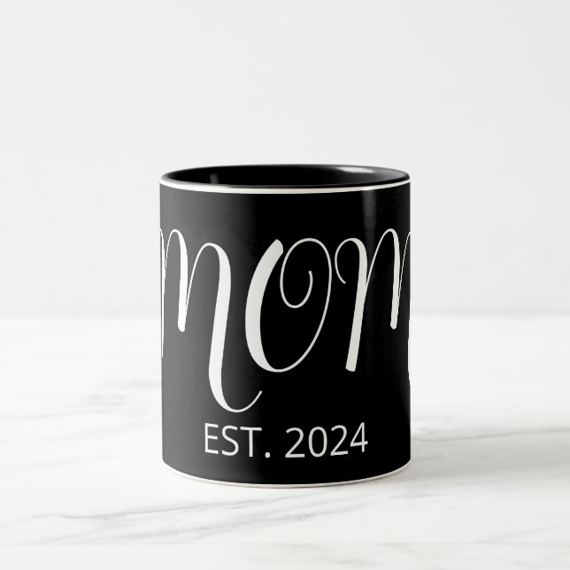 Caneca De Café Em Dois Tons Black Graceful Big Script Established New Mom Gift (Centro)