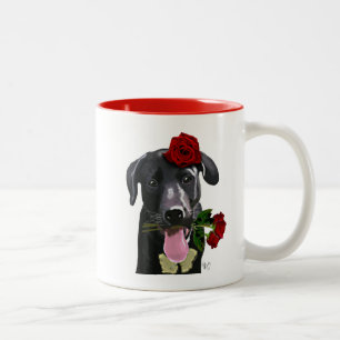 Caneca De Café Em Dois Tons Black Labrador com Rosas 2