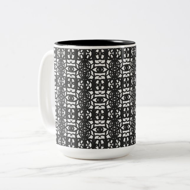 Caneca De Café Em Dois Tons Black & White Unique Abstract Pattern (Frente Esquerda)