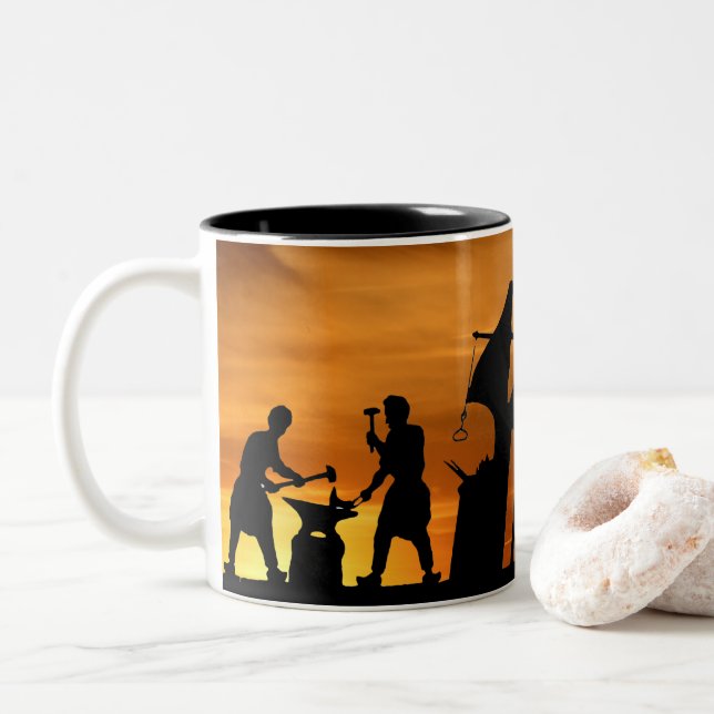 Caneca De Café Em Dois Tons Blacksmith Sunset. (Com Donut)